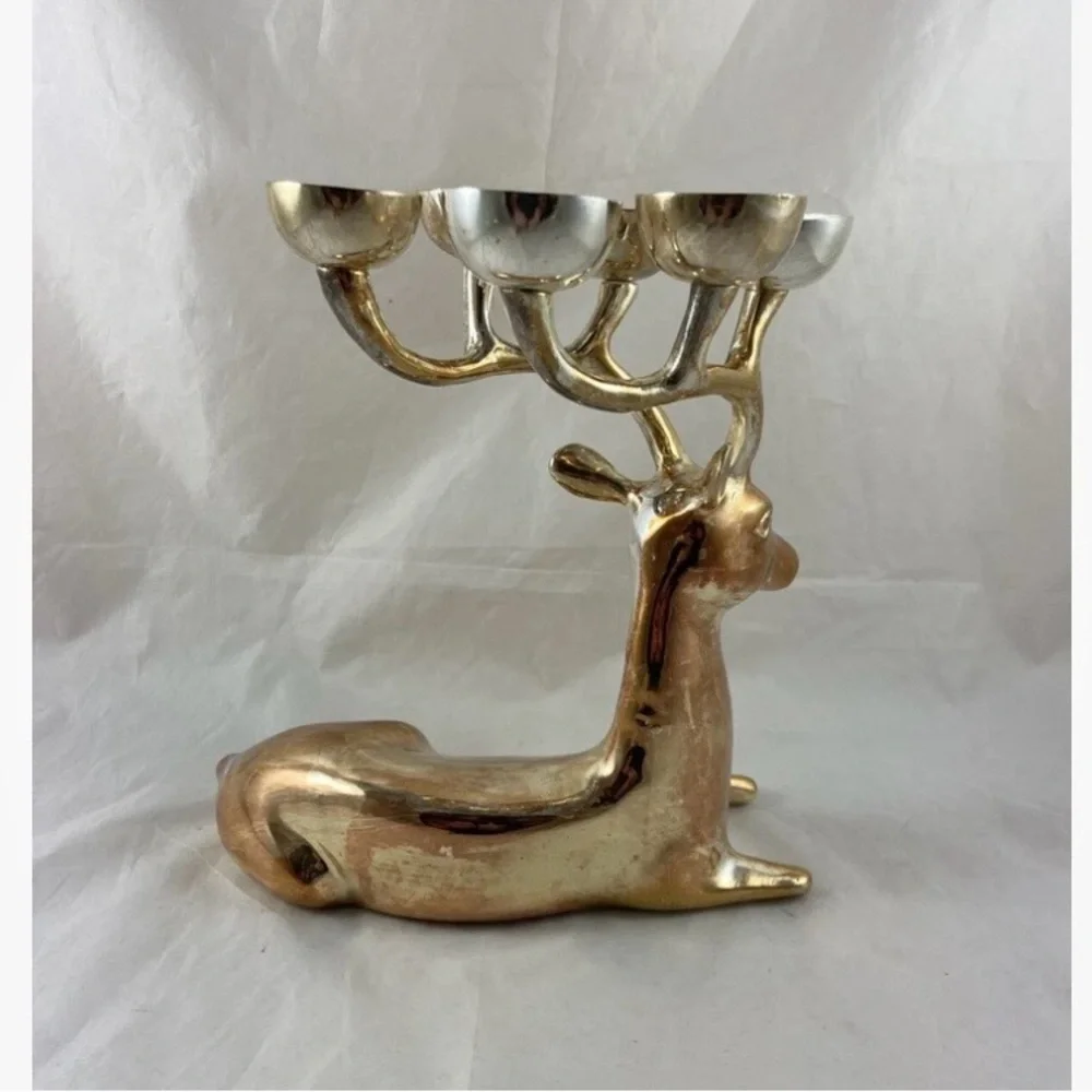 Pottery Barn Deer Reindeer Candle Holder Silver Plated Brass 6 Candle Holder - Picture 7 of 16
